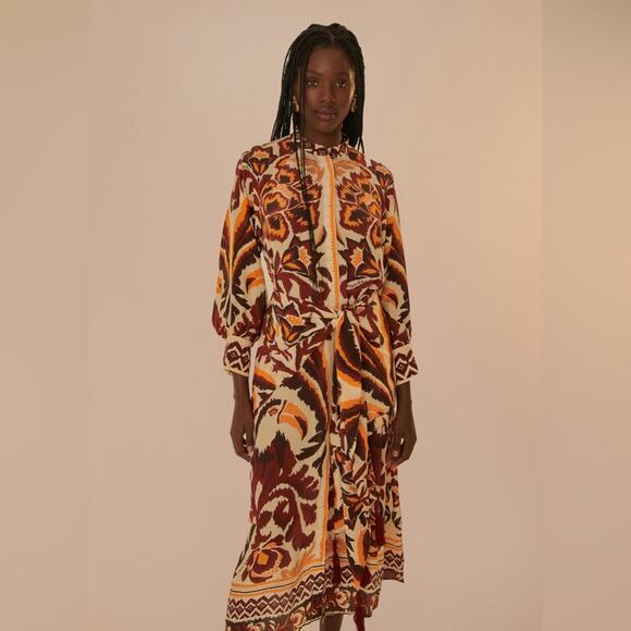 Farm Rio Cream Toucans Scarf Maxi Dress S - Picture 10 of 10